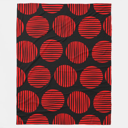 Lined Spots 190917 - Red on Black Fleece Deken (Voorkant)