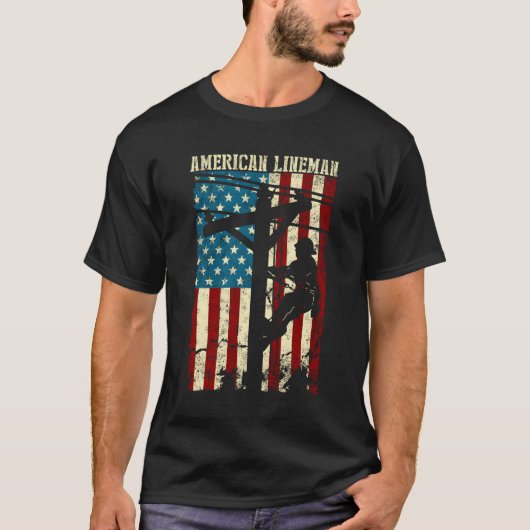 Lineman American Flag Electric Cable Gift Patrioti T-shirt (Voorkant)