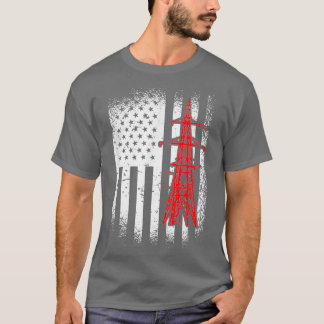 Lineman American Flag Retro Electricia Labour Day T-shirt