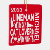 Lineman Loves Cats CUSTOM Keramisch Ornament (Rechts)