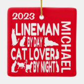 Lineman Loves Cats CUSTOM Keramisch Ornament (Achterkant)