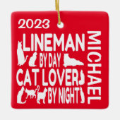 Lineman Loves Cats CUSTOM Keramisch Ornament (Voorkant)