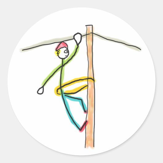 Lineman Stickman Ronde Sticker (Voorkant)