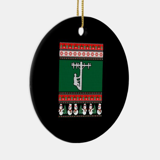 Lineman Ugly KerstSweater Keramisch Ornament (Rechts)