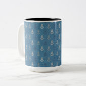 Linen Anchors op Blue Tweekleurige Koffiemok (Voorkant links)