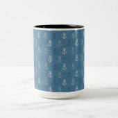 Linen Anchors op Blue Tweekleurige Koffiemok (Center)
