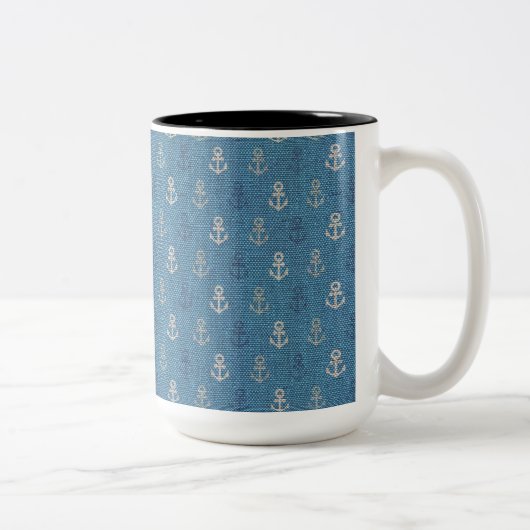Linen Anchors op Blue Tweekleurige Koffiemok (Rechts)