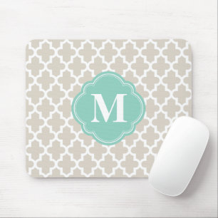Linen Beige en Aqua Moroccan Custom Monogram Muismat