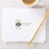 Linen Beige en Charcoal Damask Pattern Etiket (Insitu)