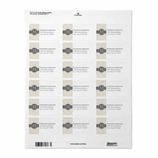 Linen Beige en Charcoal Damask Pattern Etiket (Full Sheet)
