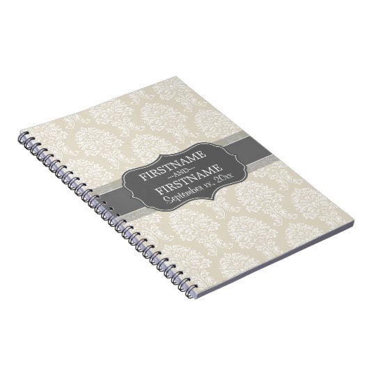 Linen Beige en Charcoal Damask Pattern Notitieboek (Rechterzijde)