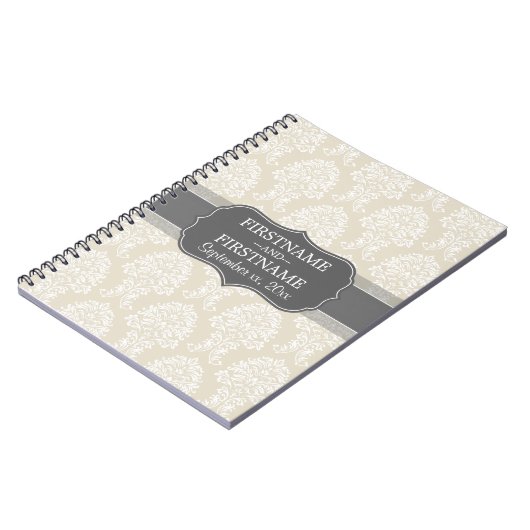 Linen Beige en Charcoal Damask Pattern Notitieboek (Linkerzijde)