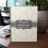 Linen Beige en Charcoal Damask Pattern Notitieboek