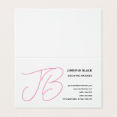 Linen Bold Monogram Roze Witte Matige Plain Visitekaartjes (Buitenkant ongevouwen)