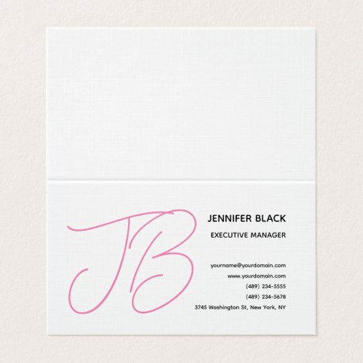 Linen Bold Monogram Roze Witte Matige Plain Visitekaartjes (Buitenkant ongevouwen)
