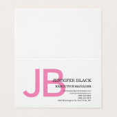 Linen Bold Monogram Roze Witte Matige Plain Visitekaartjes (Buitenkant ongevouwen)