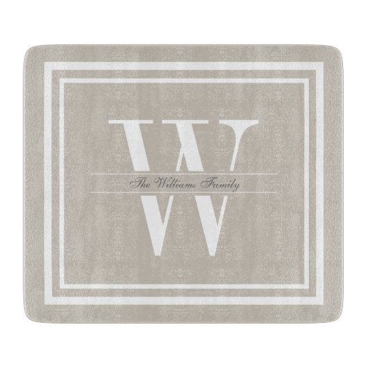 Linen Double Border Monogram Snijplank (Voorkant)
