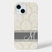 Linen en Charcoal Damask Patroon met Monogram Case-Mate iPhone Case (Achterkant)