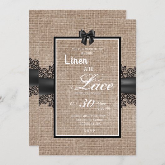 Linen en lace bruiloft-uitnodiging kaart (Voorkant / Achterkant)