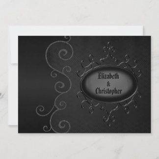 Linen Gothic Swirls Black Wedding Invites Kaart