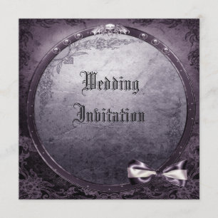 Linen Gothic Winged Skull Paars Wedding Invites Kaart