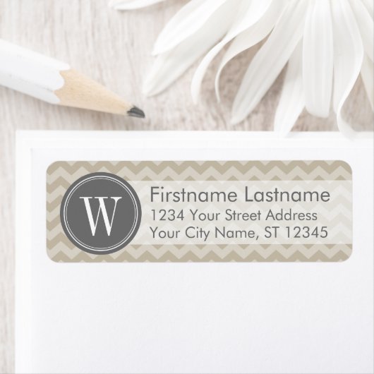 Linen & Gray Chevron Pattern met monogram Etiket (Insitu)
