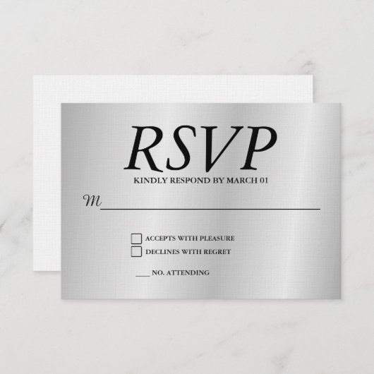 Linen Grey Wedding RSVP Response Reply Modern Card (Devant / Derrière)