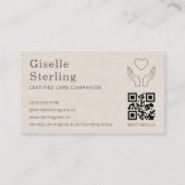 Linen Home Caregiver QR Code Certified Support Visitekaartje (Voorkant)