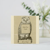 Linen Kijk Owl Baby shower Uitnodiging (Staand voorkant)