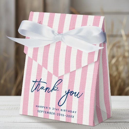 Linen Look Striped Birthday Thank You Pink Party Bedankdoosjes