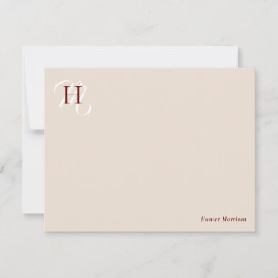 Linen & Marsala Stapelde Initialen Elegant Notitiekaartje