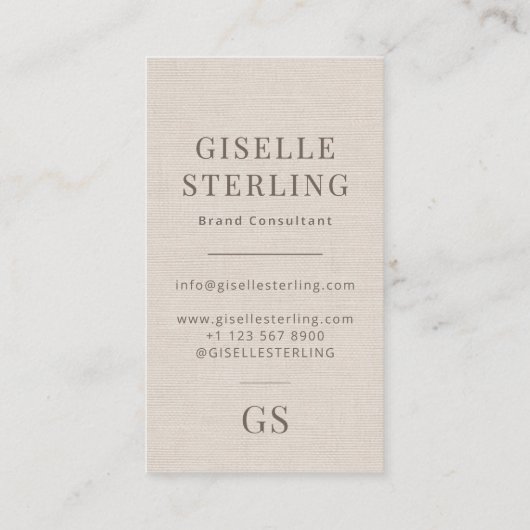 Linen Monogram Modern Elegant Minimalist  Visitekaartje (Achterkant)