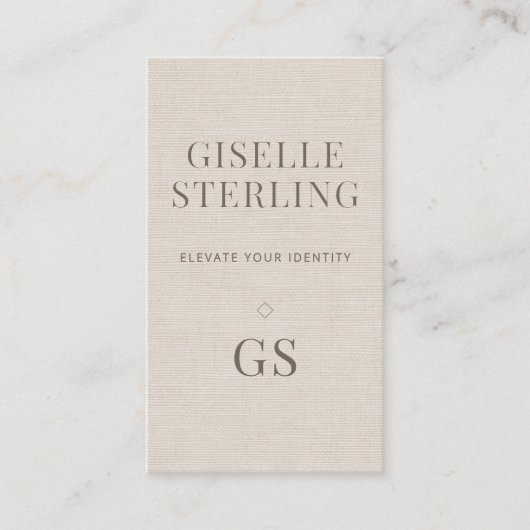 Linen Monogram Modern Elegant Minimalist Visitekaartje (Voorkant)