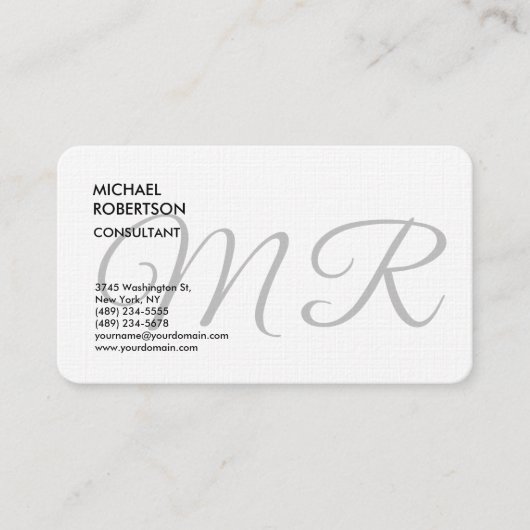 Linen Monogram Plain Trendy minimalist Modern Visitekaartje (Voorkant)