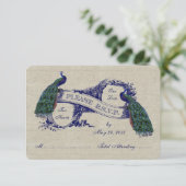 Linen Peacocks Cartes RSVP de mariage rustique (Debout devant)