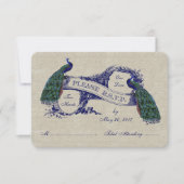 Linen Peacocks Cartes RSVP de mariage rustique (Devant)