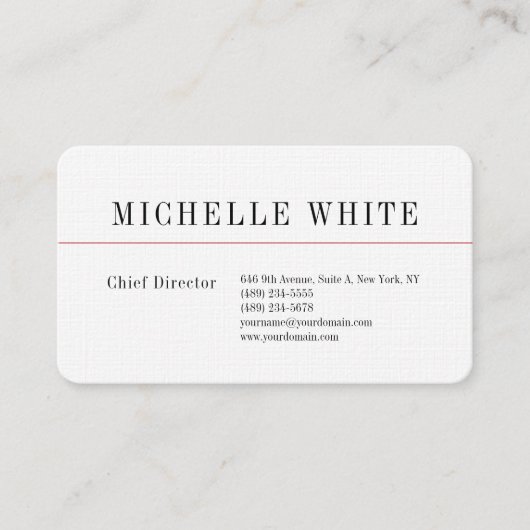 Linen Plain Elegant White Professional Modern Visitekaartje (Voorkant)