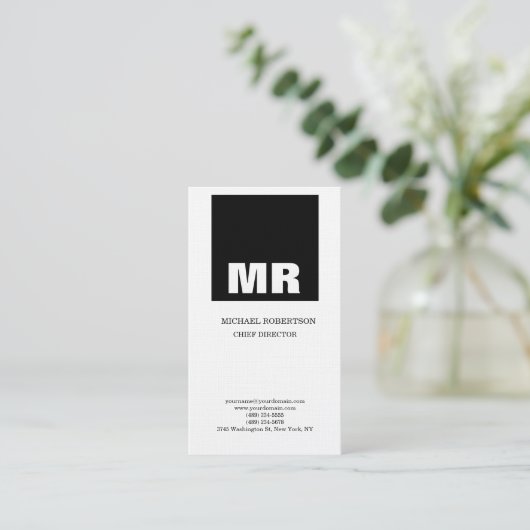 Linen Professional Monogram zwart-wit Visitekaartje (Staand voorkant)