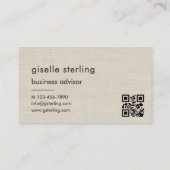 Linen QR Code Minimalist Monogram  Visitekaartje (Achterkant)