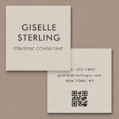 Linen QR Code Modern Minimal Typography  Vierkante Visitekaartje