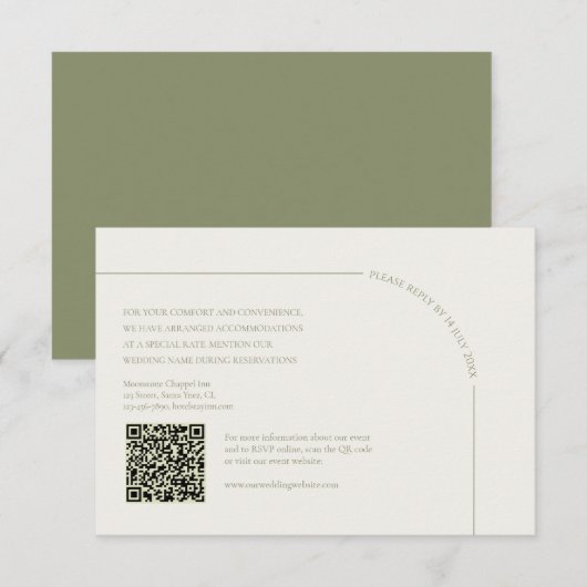 Linen & Sage Green with QR Code Boho Minimalist RSVP Kaartje (Voorkant / Achterkant)