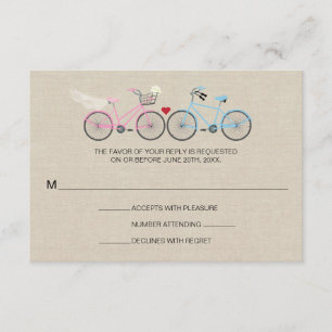 Linen Style Bicycle Pink Wedding Reply RSVP Kaartje