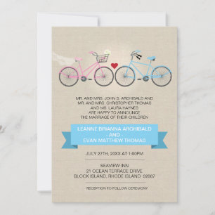 Linen Style Bicycle Wedding Kaart