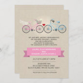 Linen Style Pink Bicycle Wedding Kaart (Voorkant / Achterkant)
