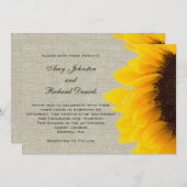 Linen Sunflower Rustic Wedding Invitation Kaart (Voorkant / Achterkant)