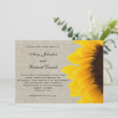 Linen Sunflower Rustic Wedding Invitation Kaart (Staand voorkant)