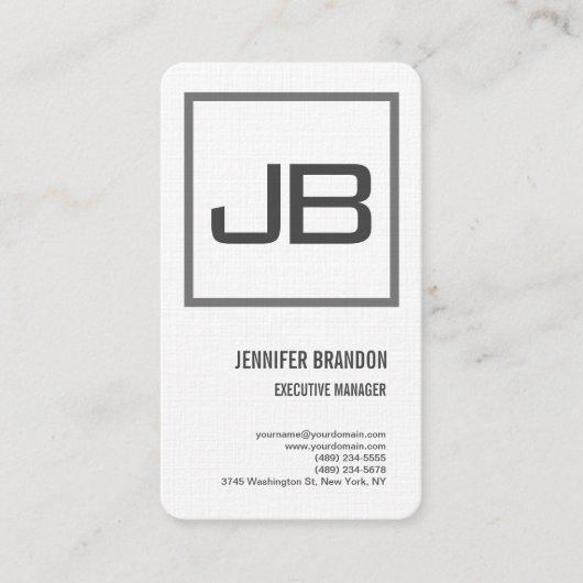 Linen White Gray Monogram Minimalist Modern Plain Visitekaartje (Voorkant)