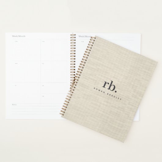 Linge Beige Crème Texture Simple Élégant Monogramm (Devant avec enveloppe)