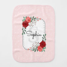 Flore rose et rouge d'aquarelle Monogramme Cute