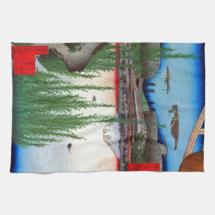Linge De Cuisine 柳と富士, saule de 広重 et mont Fuji, Hiroshige, Ukiyo-e
